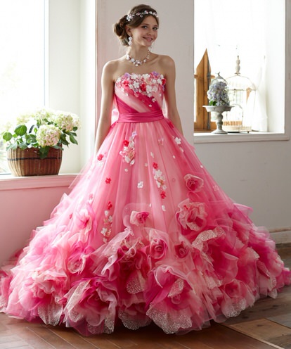 カラードレス ピンク ウエディングドレス Jp